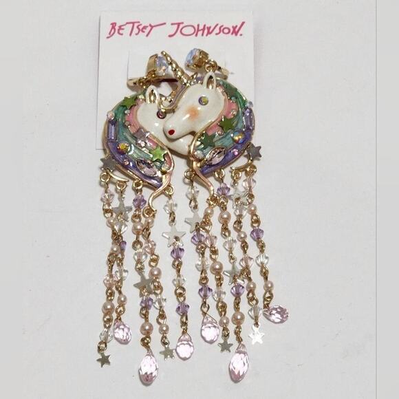BETSY‎ Johnson super long unicorn long tassel earrings new!!! - Picture 1 of 4